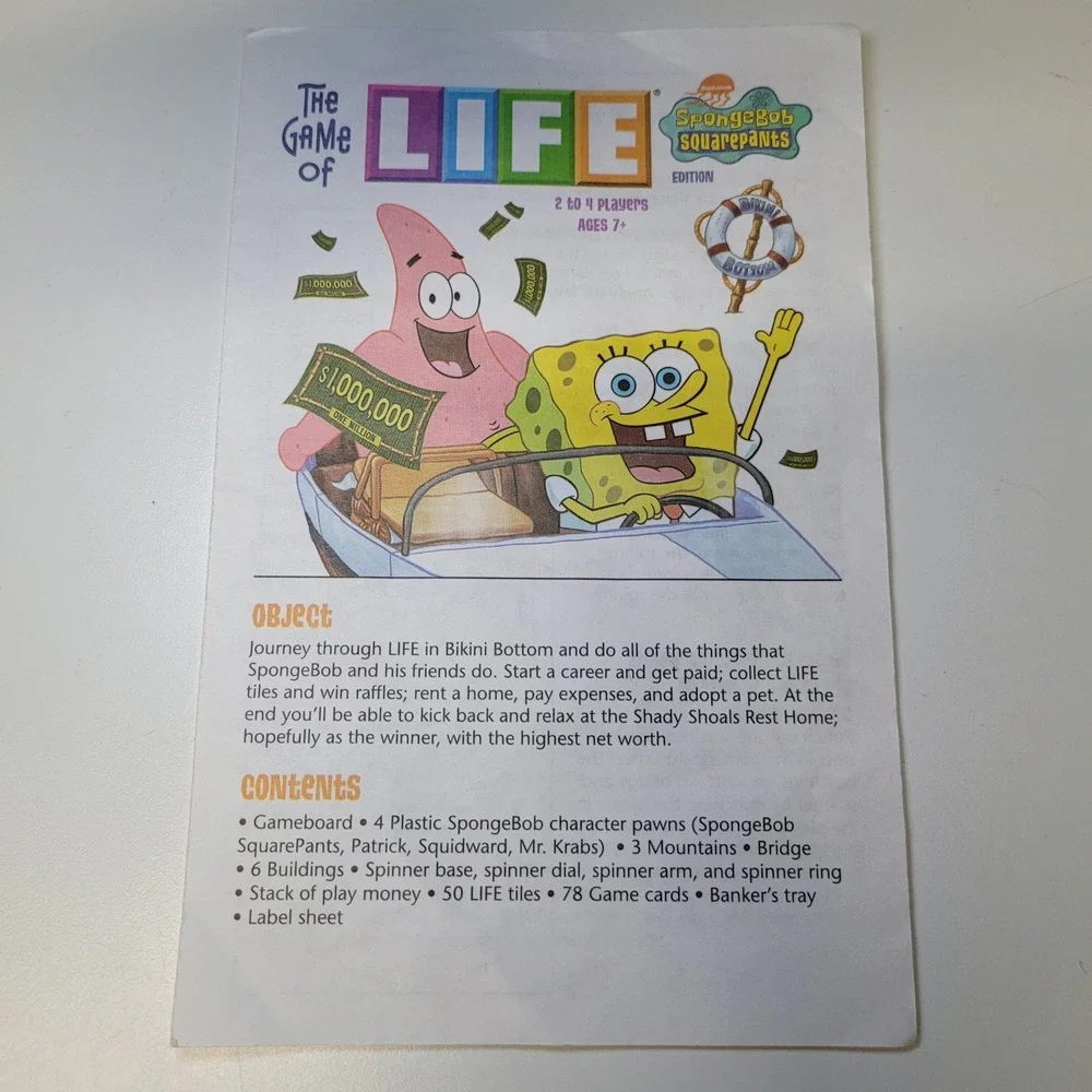 The Game of Life Spongebob Squarepants Edition Replacement‎ Parts Money Rules